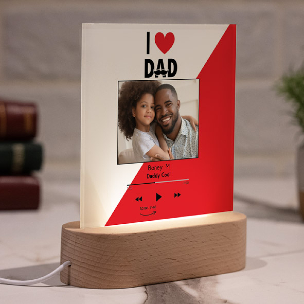 I Love Dad - PlexiFrame με Ξύλινη LED Βάση