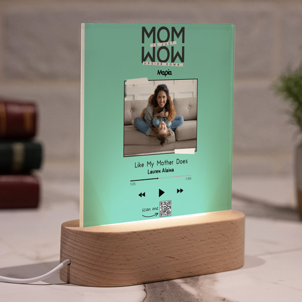 Mom is Wow - PlexiFrame με Ξύλινη LED Βάση