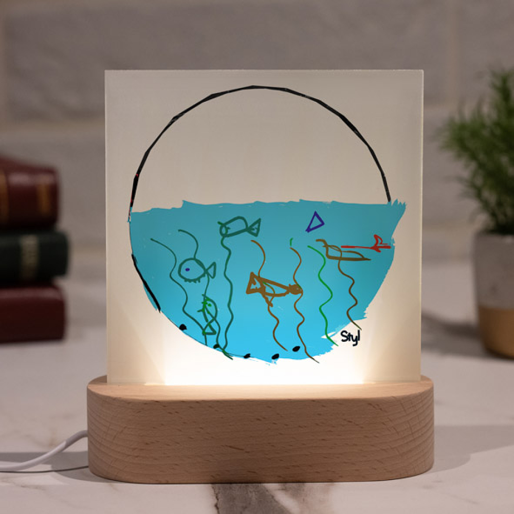 Fishes - PlexiFrame με Ξύλινη LED Βάση