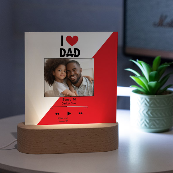 I Love Dad - PlexiFrame με Ξύλινη LED Βάση