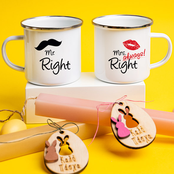 Mr Right & Mrs Always Right - Λαμπάδες Με Κούπες Vintage Εμαγιέ