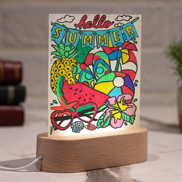 Hello Summer - PlexiFrame με Ξύλινη LED Βάση