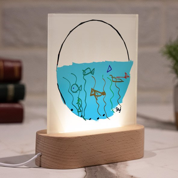 Fishes - PlexiFrame με Ξύλινη LED Βάση